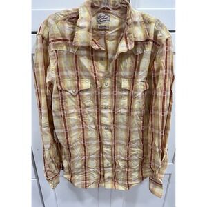 Lucky Brand Western Plaid Shirt Mens Medium Button Up Long Sleeve‎ Cowboy